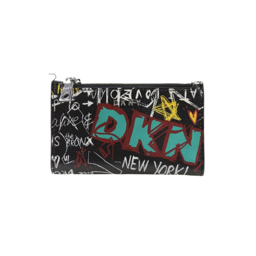 DKNY Womens Graffiti Print Zippered Card Wallet Black